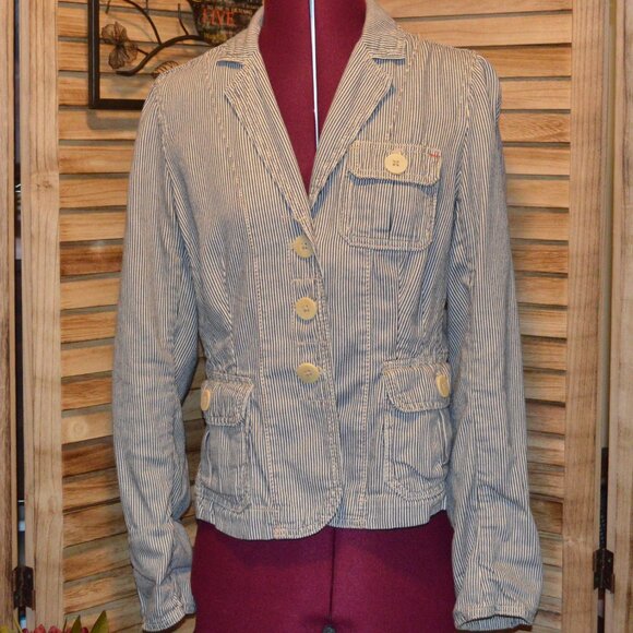 Gap Limited Edition M Blue White Conductor Stripe L/S Jacket - Picture 1 of 9